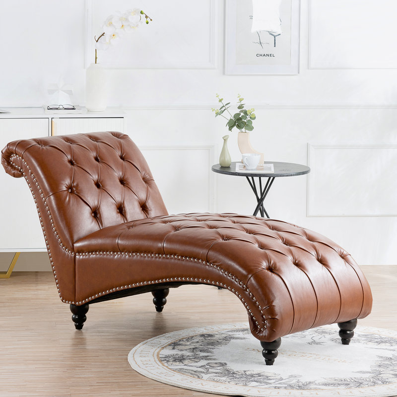 Chaise longue sans accoudoirs touffetée, Brun