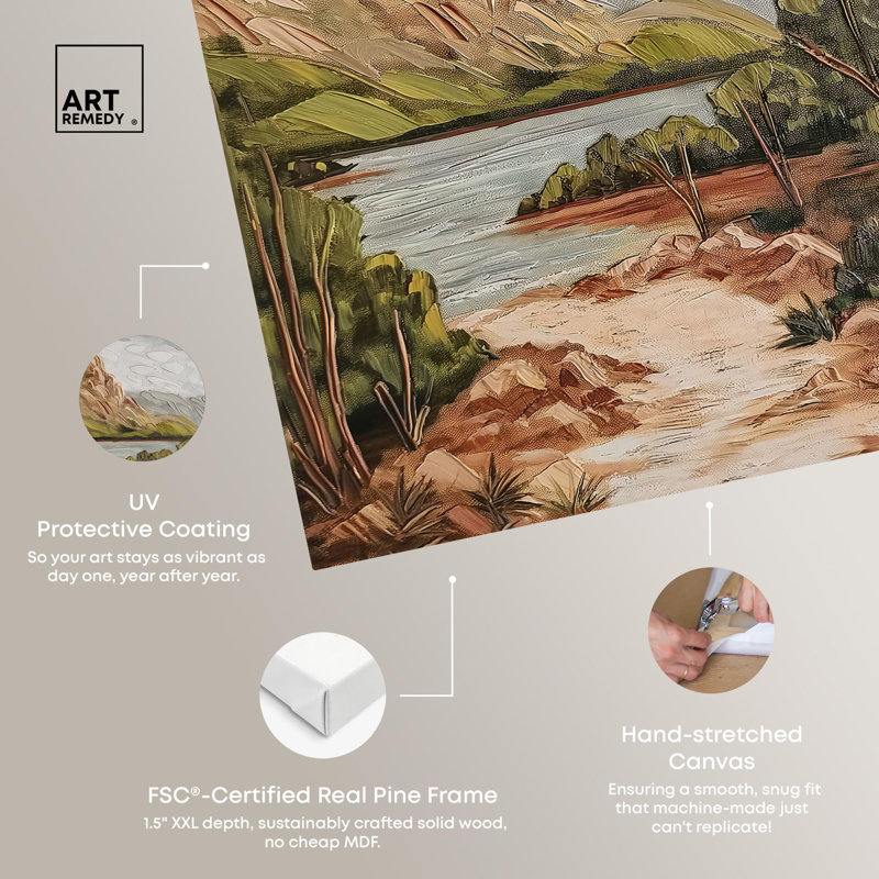 Vintage Landscape Wrapped Canvas Art in Earth Tones, 24" x 16"