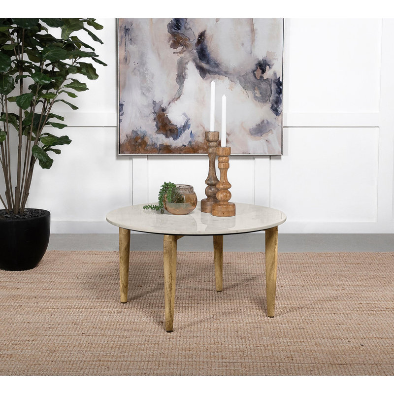 Table basse ronde à plateau en marbre blanc et naturel