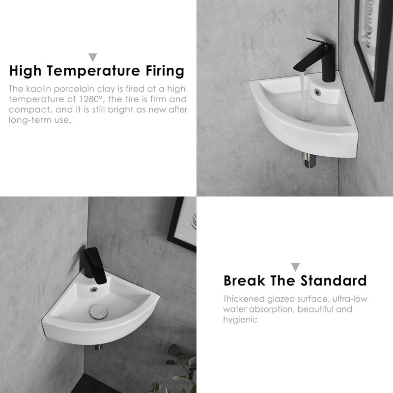 Lavabo de salle de bain mural en céramique blanc 13,5 "avec trop-plein Davivy