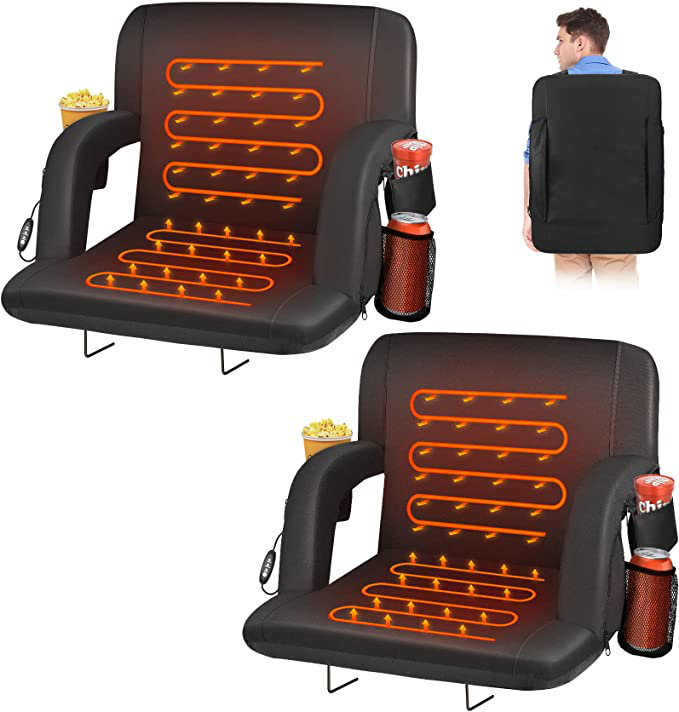 Daviontae Heated Folding Stadium Seat 21'W with Wide Cushion and Back Support (2pcs)