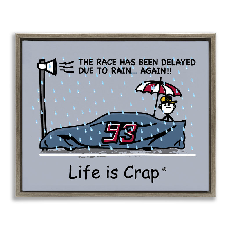 «Rain Delayed Race Floater», art mural sur toile par LIC, H 17 po x l 21 po, Cadre flottant orme Montalcino
