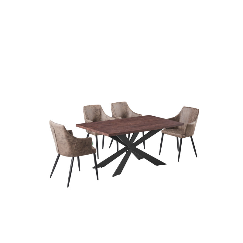 Eatonton 4 Person Dining set - a Rectangular Wooden Dining Table with Metal Legs and a Set of 4 Faux Leather Dining Chairs for Dining Room - Modern Dining Table Set