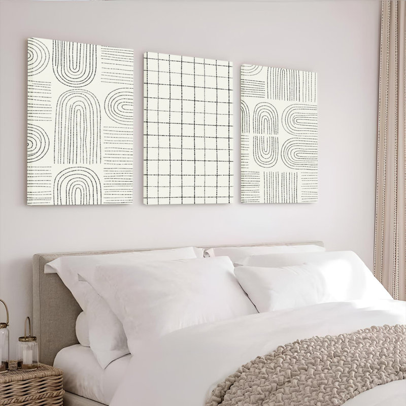 Ensemble de 3 reproductions d'art abstraites à motif géométrique sur toile tendue sur toile pour un salon moderne