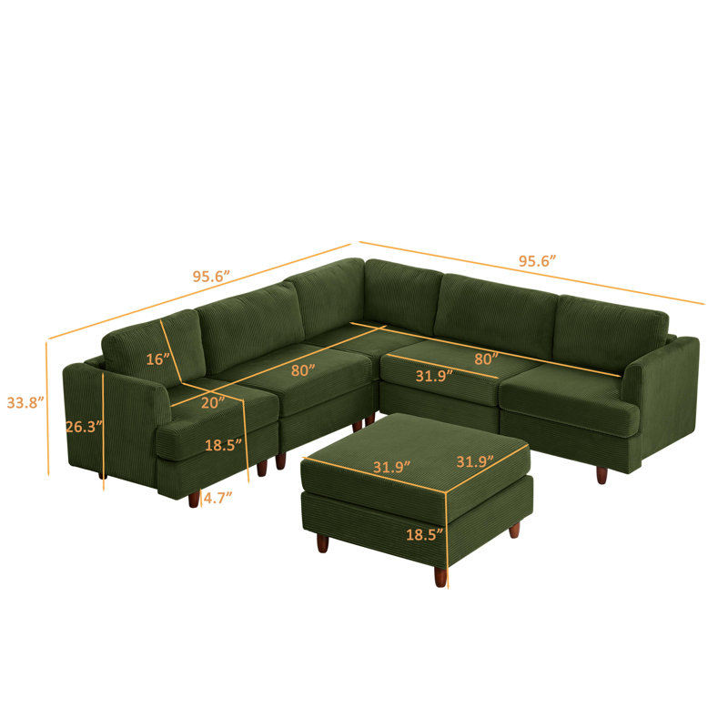 Canapé modulaire moderne, canapé convertible 6 places, Vert