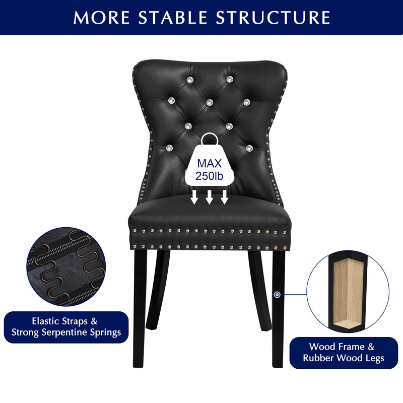 Faux Leather Wing Back Dining Chairs with Diamond-Tufted Back(Set of 4), Black