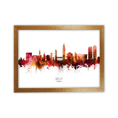 Split Croatia Skyline Red City Name by Michael Tompsett - Print