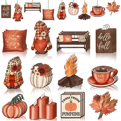 36 pièces d'automne ornements en bois de l'Action de grâce décorations de l'Action de grâce pour arbre récolte d'automne ornement suspendu Vintage feuille de gnome citrouille découpes en bois décorations d'automne pour la maison bureau d'arbre (classique)