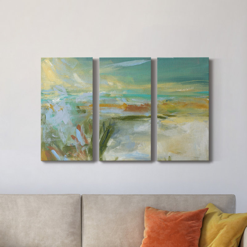 Plage de sable - peinture sur toile tendue 3 pièces, H 36 po x l 72 po x P 1 po