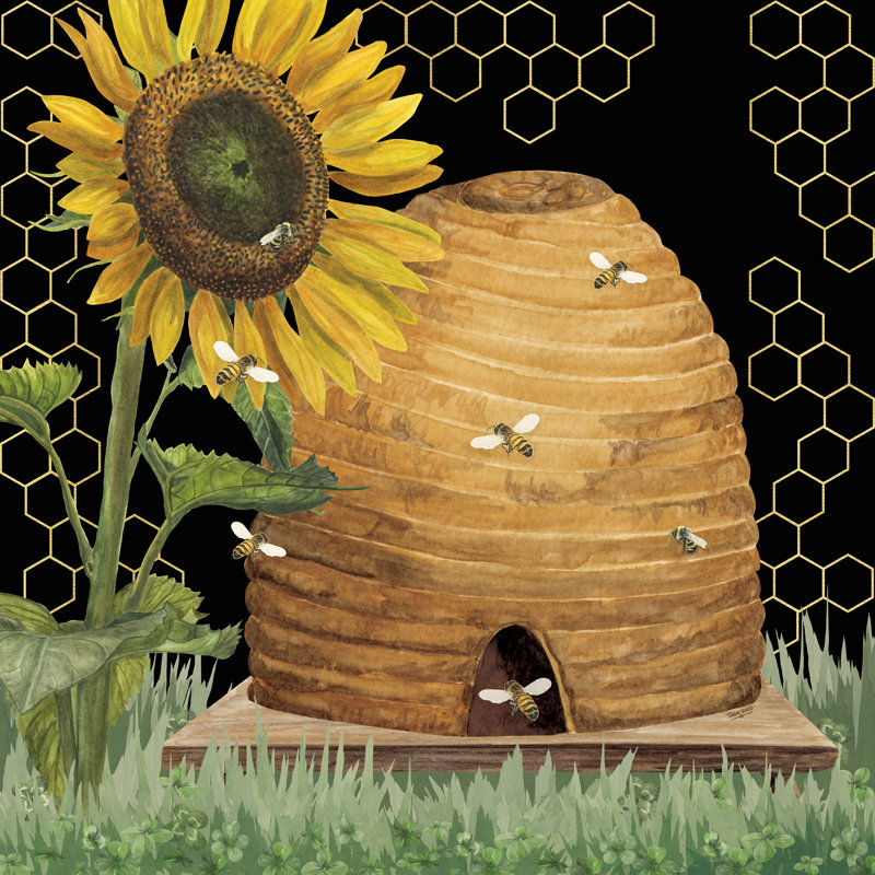 Ambyr, abeilles et fleurs sur fond noir, impression sur toile, par Tara Reed, H 12 po x l 12 po