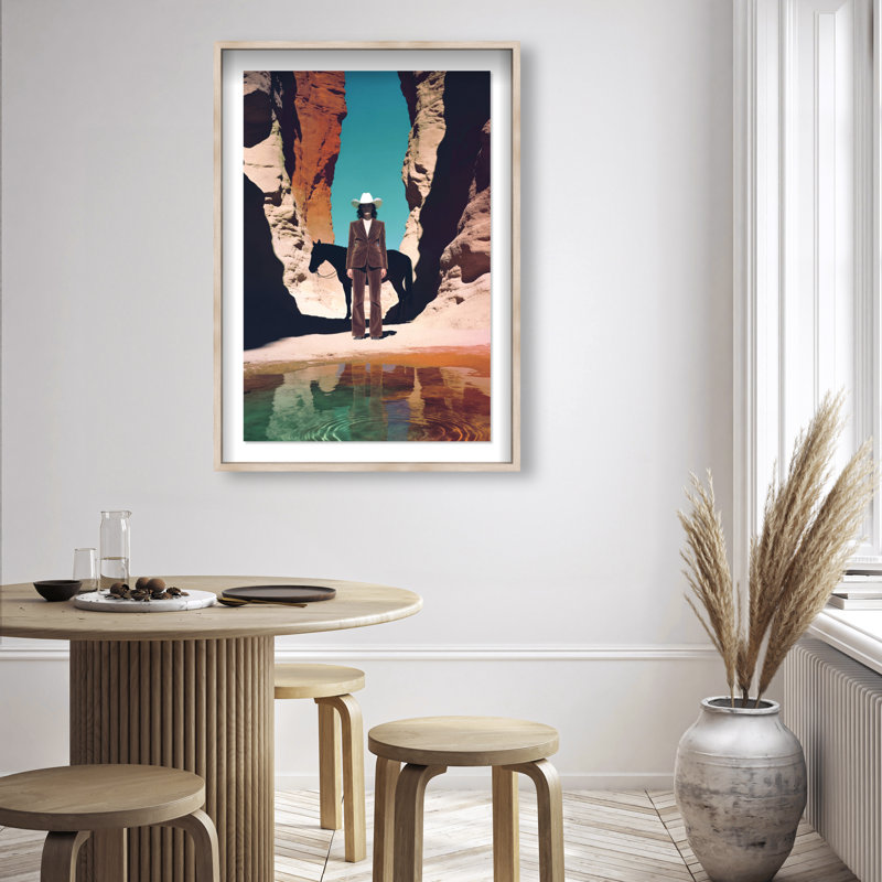 Cowgirl's Surreal Framed Graphic Art, 25.5"H x 17.5"W, Natural Oak Shadowbox