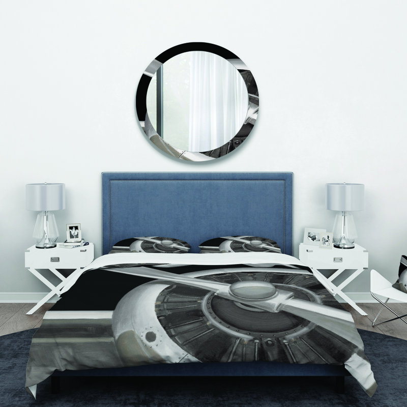 Travel by Air Grey Plane - Ensemble de housse de couette vintage transport - Microfibre de polyester