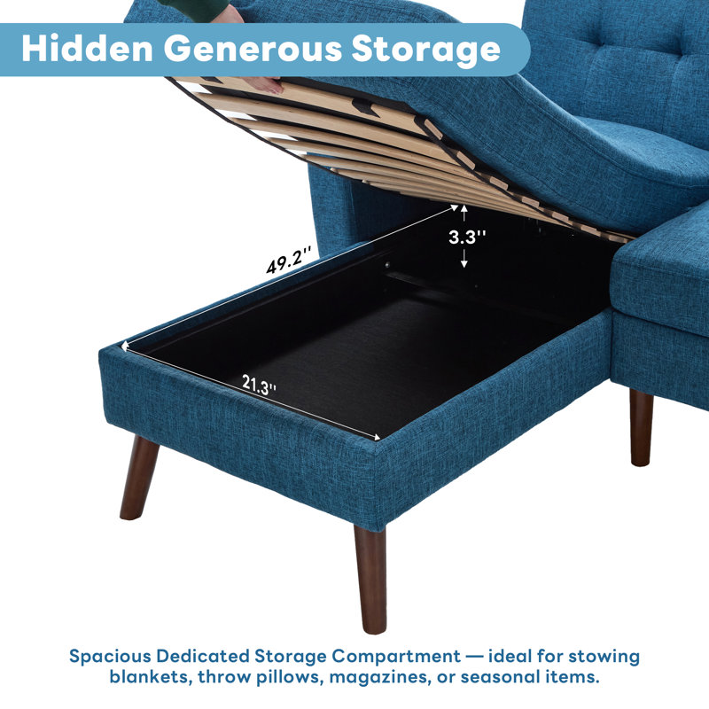 Canapé modulaire rembourré 80 po Mid-Century L 80 po Mid-Century, Lin bleu