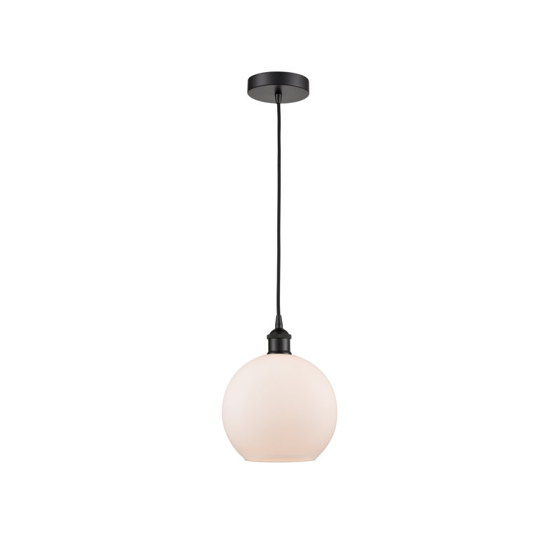 Luminaire suspendu simple à 1 lumière Ralph, Blanc mat, H 10,75 po x l 8 po x P 8 po, Noir mat