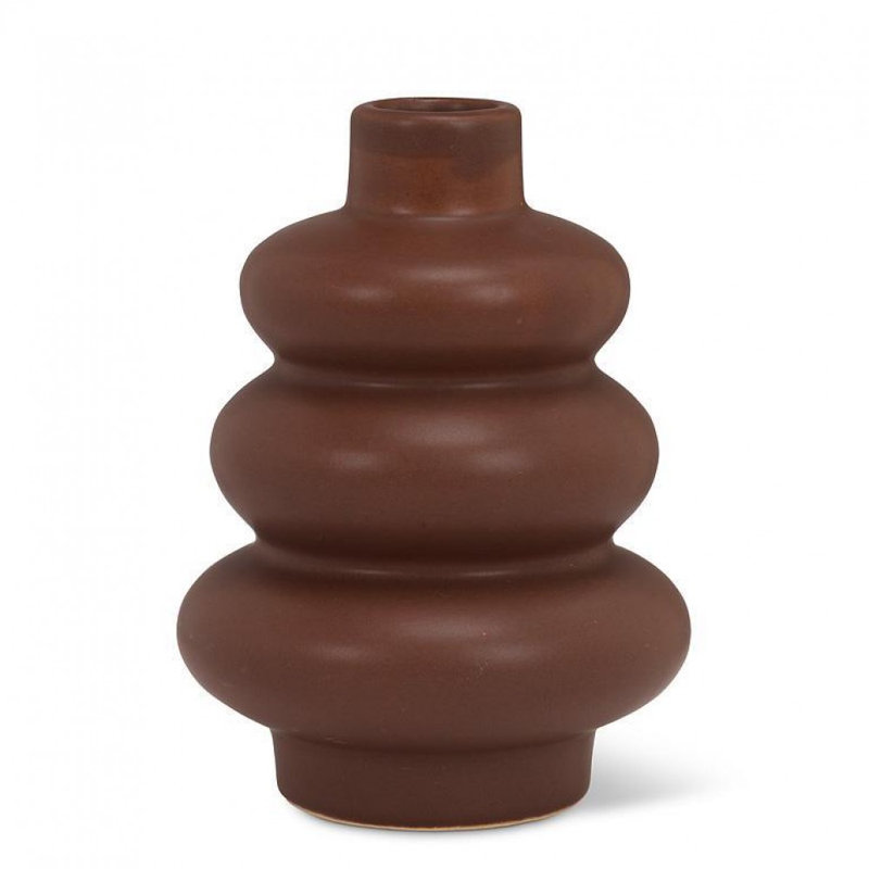 Petit vase à fleurs double pile, H 4,50 po x l 3,25 po x P 3,25 po, Brun
