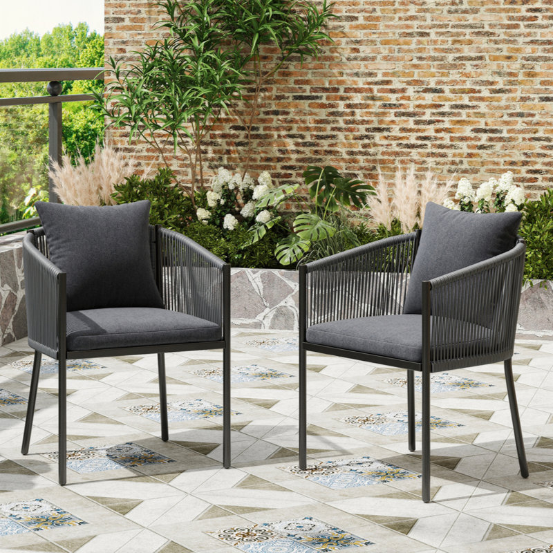 Ensemble de 2 chaises d'extérieur, chaises de patio, ensemble de chaises en osier de rotin avec coussins pour le jardin, la terrasse et la cour