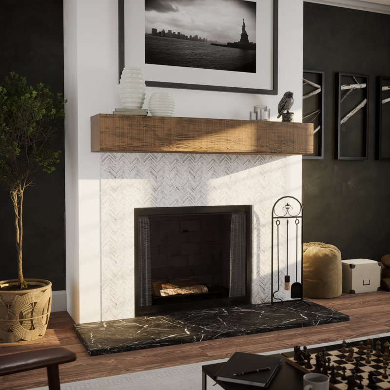 Rustic Sawn Heritage Timber Faux Wood Fireplace Mantel, 7.5" H x 60" W x 9.5" D, Kona Brown