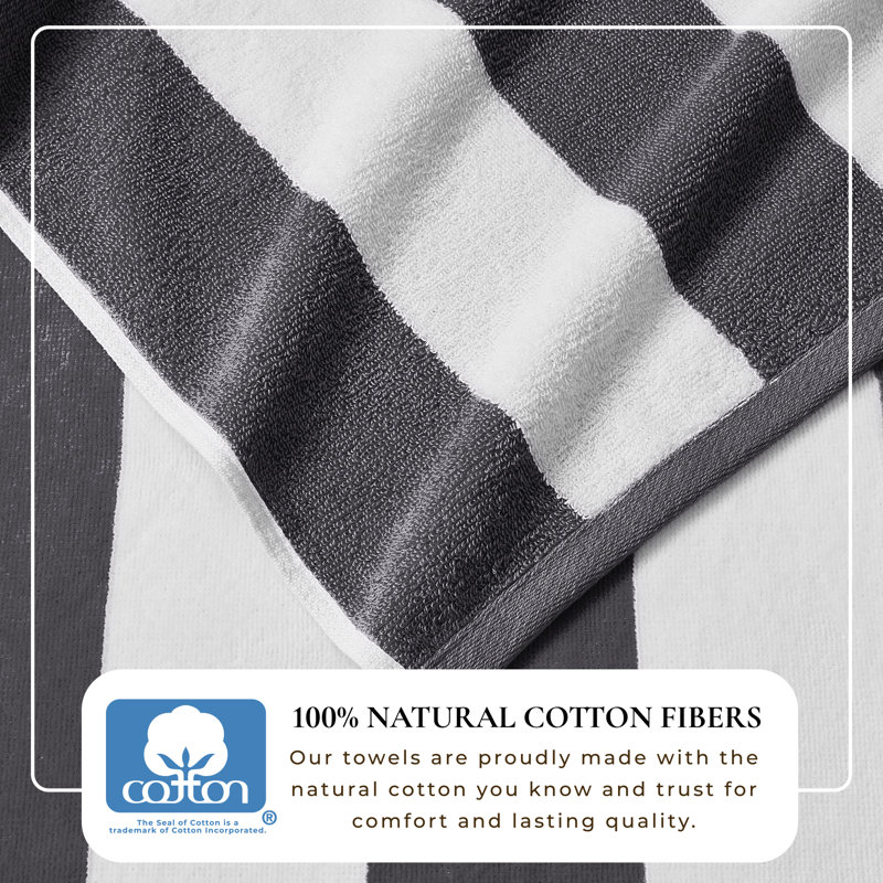100% Cotton Absorbent & Quick-Dry Cabana Beach Towels, Charcoal Gray, Beach Towel - 4 Pack