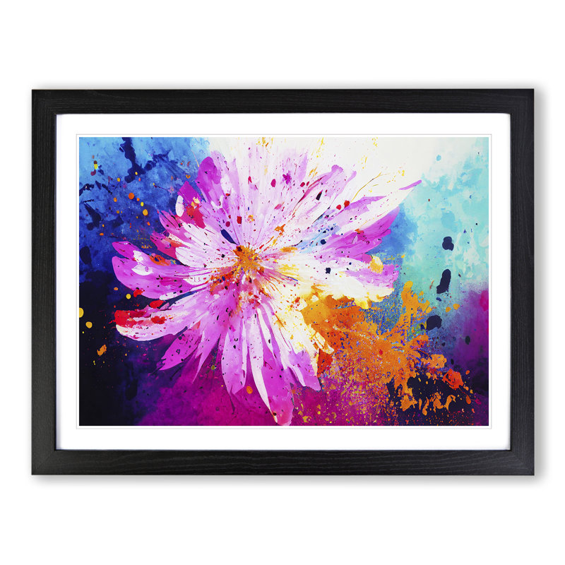 Sublime Flower Splash Abstract - Single Picture Frame Painting, 46cm H x 64cm W x 2cm D, Black Framed