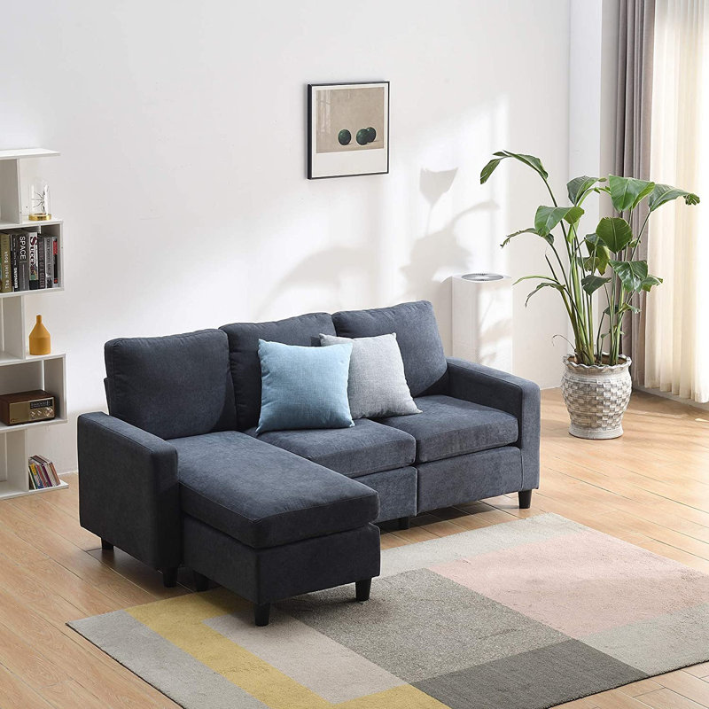 Billups 3 Seater Fabric Sofa & Chaise, Dark Grey