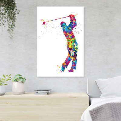 «Colorful Man jouant au golf», reproduction d'art graphique sur toile tendue 1 pièce
