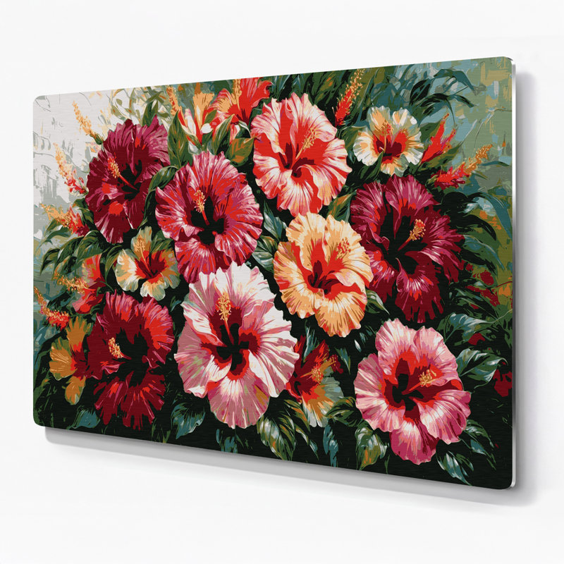 Hibiscus hawaïen, art mural en métal brun, H 16 po x l 20 po
