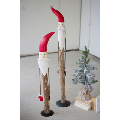 2 Piece Wood and Painted Metal Santa Set