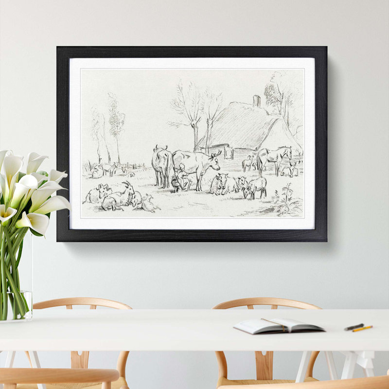 Farm Animals by Jean Bernard - Picture Frame Drawing Print, 48cm H x 65cm W x 2cm D, Black Framed