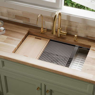 Karran Quartz 32-1/2'' X 19-1/4'' Single Bowl Undermount Workstation Kitchen Sink