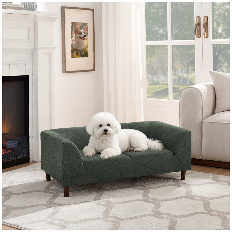 Modern Olive Green Pet Sofa with Backrest and Armrests - Elevated Dog Couch for Small to Medium Dogs, Stylish Indoor Furniture