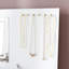 Bureau de coiffeuse rabattable, miroir lumineux à DEL, prise encastrée, 2 tiroirs, organisateur de bijoux ouvert, crochets, blanc, peu encombrant, luminosité réglable, rangement intelligent, tabouret, convenant à un appartement