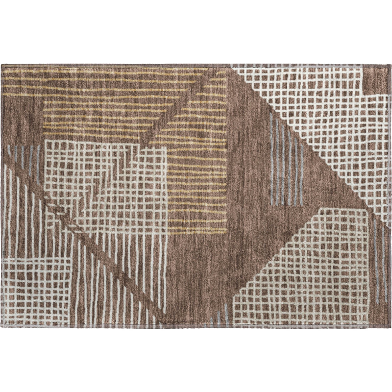 Premium Machine Washable Mayfield AMF2270 Striped Rug, 1'8" x 2'6", Brown
