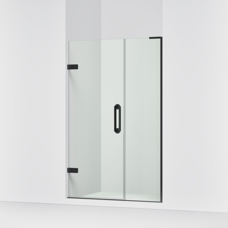 Components 71-1/2-In X 46-3/4-In Frameless Pivot Shower Door With 3/8-In Crystal Clear Glass And Back-To-Back Vertical Door Pulls