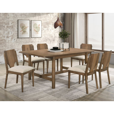 5-Piece Rectangular Wooden Dining Table Set With Padded Seat In Walnut And Beige