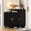 Buffet avec tiroir et tablettes réglables, étagères arquées de rangement pour chaussures noires chic. Grand espace de travail, fabrication de panneaux de particules