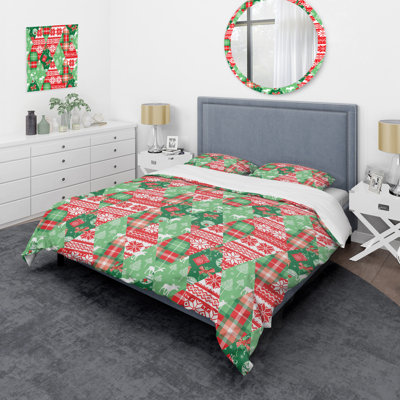 Green and Red Patchwork - Abstract Duvet Cover Set - Microfiber Polyester