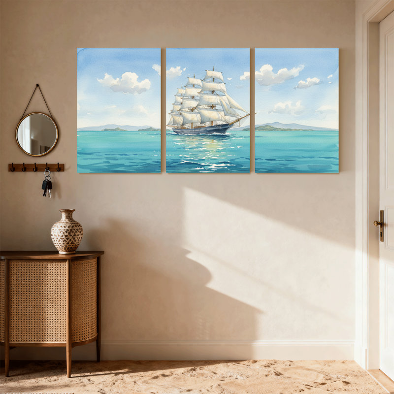 Ensemble de 3 reproductions d'art sur toile Nautical & Beach, L 18 po x l 36 po