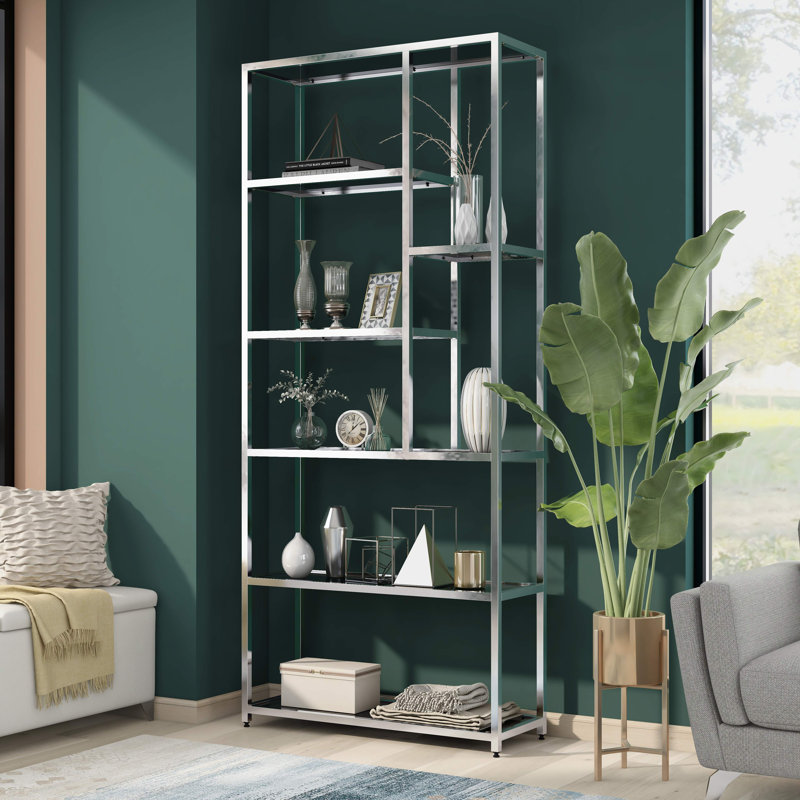 Walkertown 90.5"H X 39.38"W Steel Etagere Bookcase, Silver