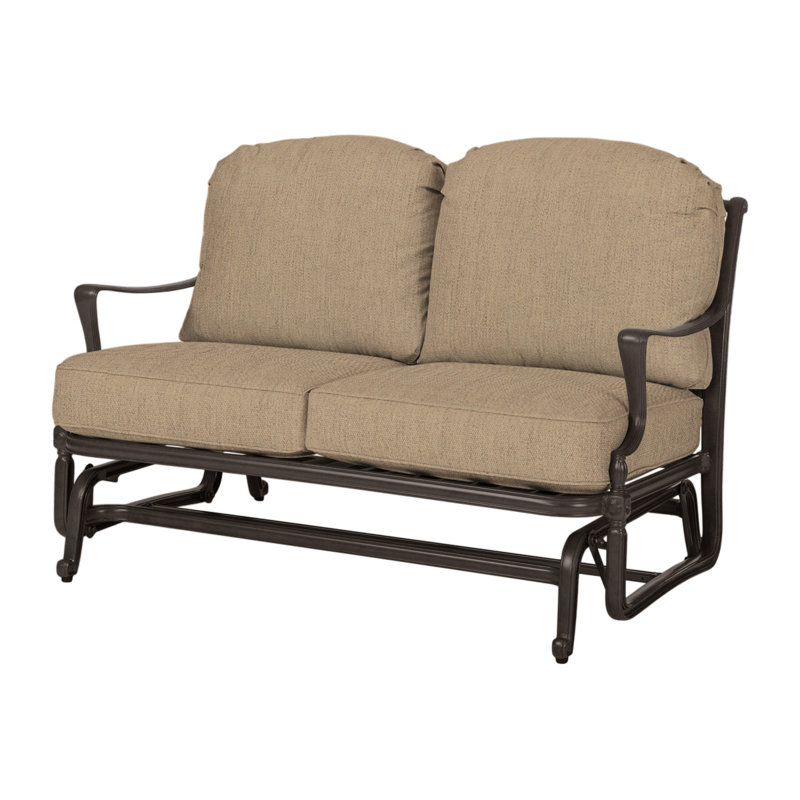 Bel Air Loveseat Glider wih Sunbrella Cushions, Canvas Heather Beige Sunbrella® Canvas, Midnight Gold