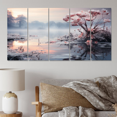 «Winter Reverie At The Lake II», impression sur toile de paysages - 5 panneaux égaux