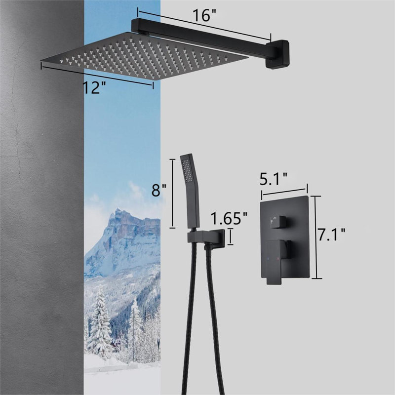 Système de douche complet avec valve brute, Noir mat