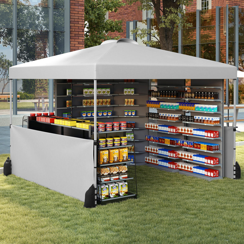 300 X 300 CM Outdoor White Pop Up Canopy Tent W/ 2 Half Sidewalls & Wheeled Bag