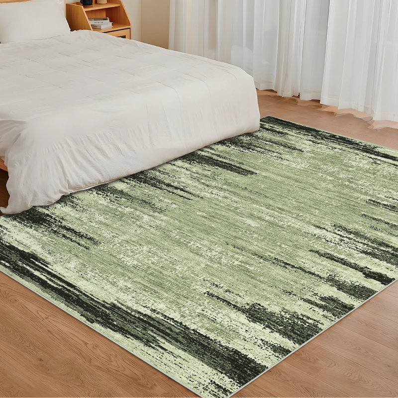 5x7 Rugs for Bedroom Living Room Machine Washable Rugs Abstract Non-Slip Stain Resistant Mat Modern Neutral Accent Carpets for Dining Room Table Apartment Office, Green