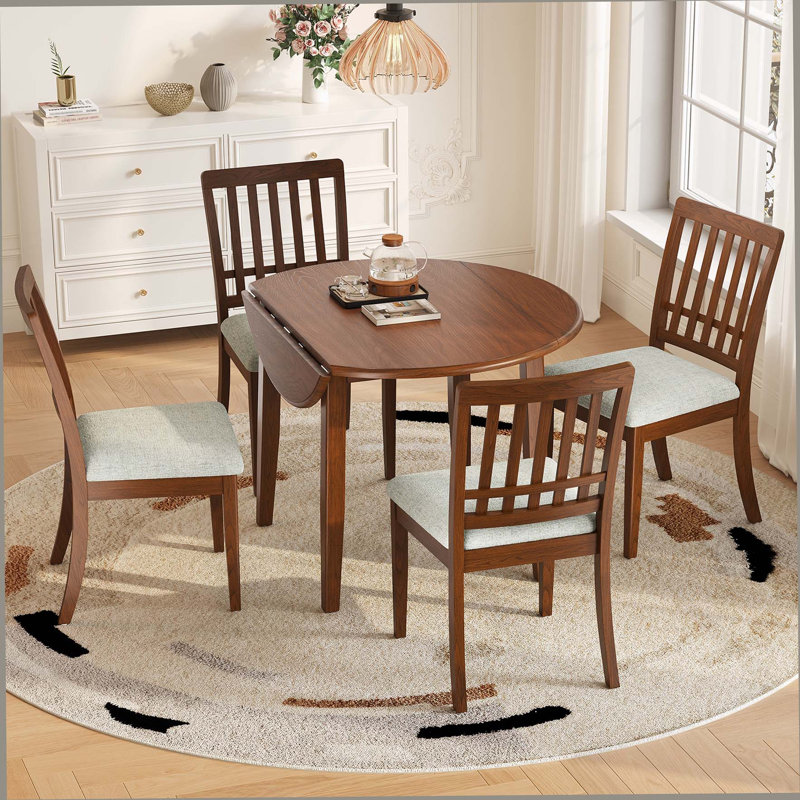 Ensemble de table de salle à manger 5 pièces pour 4 personnes, 1 table de salle à manger pliante en bois + 4 chaises rembourrées, conception compacte pour petits appartements et salles à manger - Brun