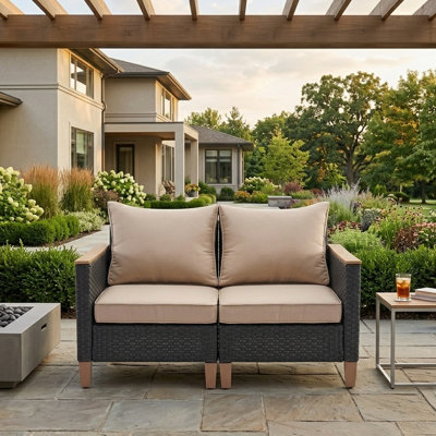 Patio Wicker Sectional Loveseat with Cushions