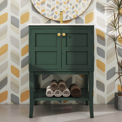 Meuble-lavabo moderne 24 po avec lavabo à montage sur le dessus et armoire de rangement moderne équipée de 2 portes à fermeture en douceur