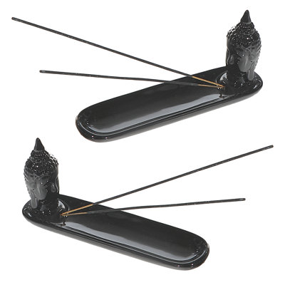 Ceramic Incense Holder Buddha Head Olive - Set Of 2