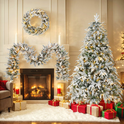 Ensemble de 3 guirlandes de neige, guirlandes et arbres avec lumières à DEL chaudes pour décoration festive 3 pièces