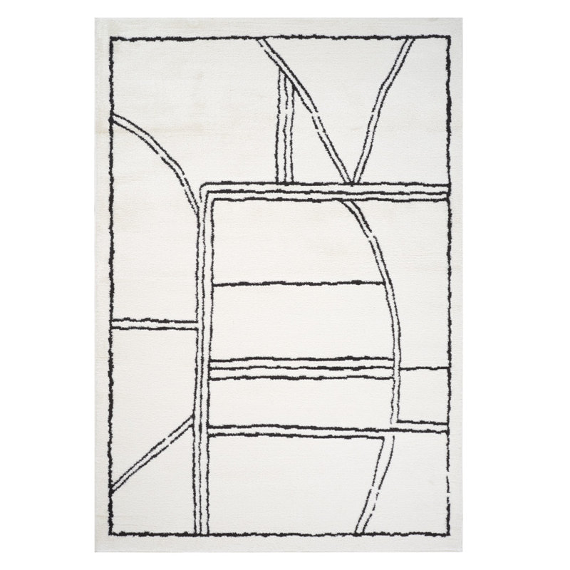 Tapis géométrique ivoire et noir 4 pi x 6 pi