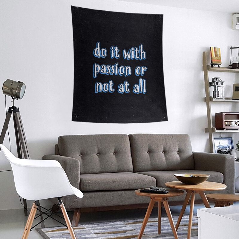 Tapisserie tableau noir en polyester citation passion, H 27,5 po x l 37,5 po, Bleu